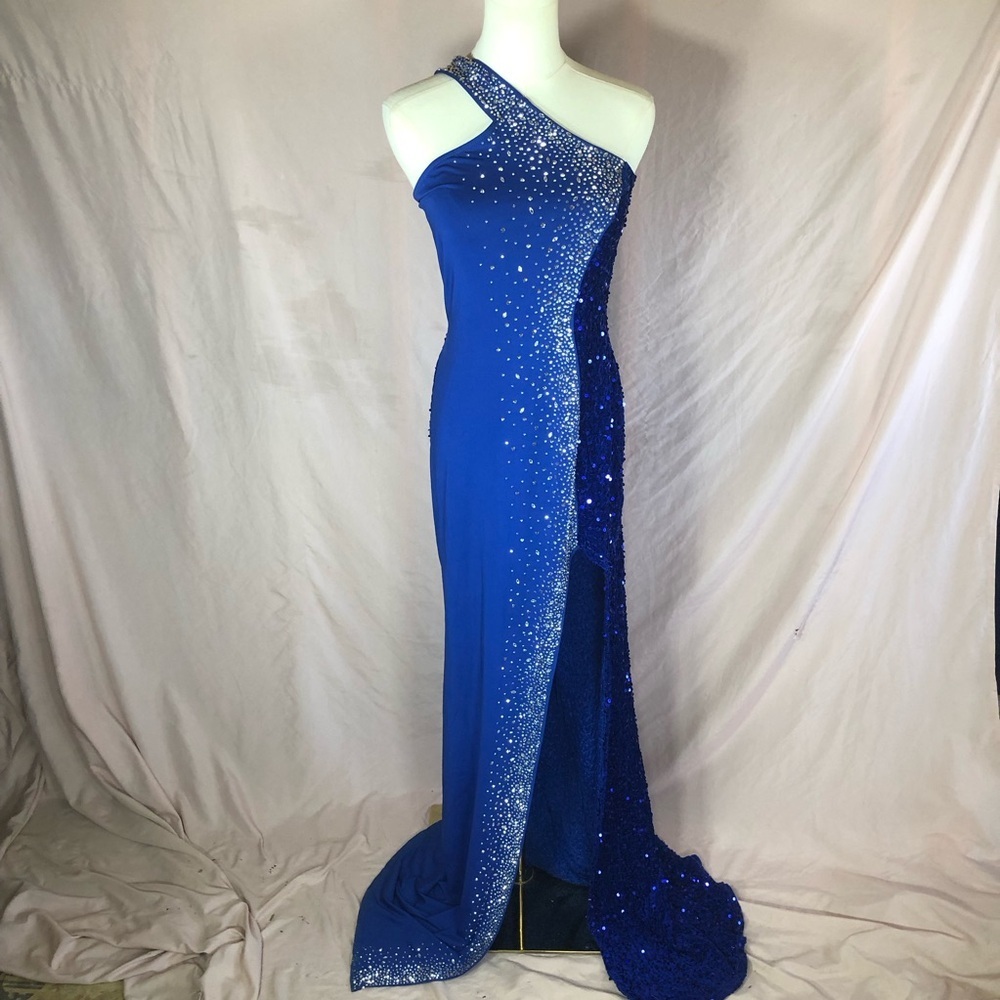 Prom Royal Blue Evening Gown Pageant with Crystal Accents Size Small Medium
